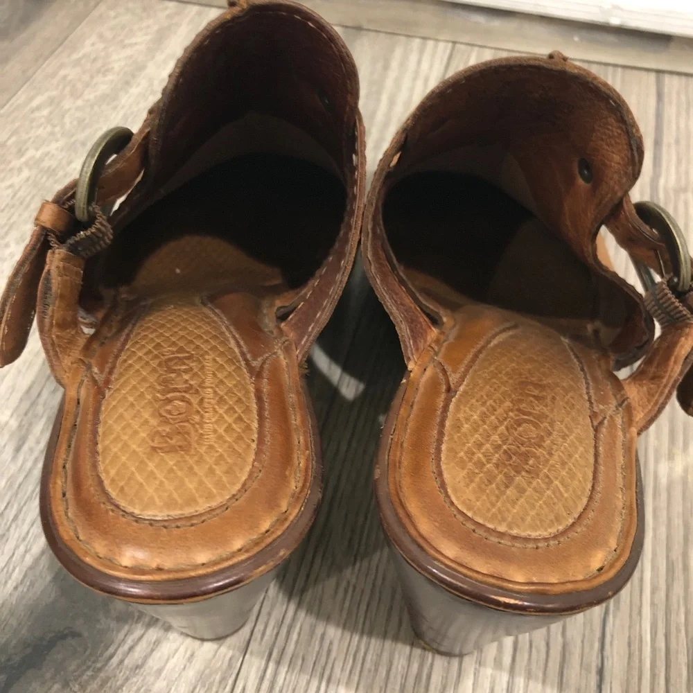 Born Leather Mules Clogs Heels with Buckle Leather Brown 8 - Picture 6 of 10
